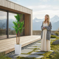 Arbre dracaena artificiel Garvee de 1,46 m (4,8 pi) avec pot en ciment robuste pour usage intérieur et extérieur, blanc, grand pot