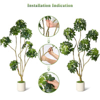 Arbre artificiel Schefflera parasol Garvee de 1,5 m avec 5 troncs, pot de fleurs blanc en PE pour la maison et le bureau