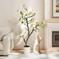 Magnolia artificiel Garvee blanc de 1,20 m avec branches ajustables pour une utilisation intérieure et extérieure, bureau et maison, matériau de haute qualité, base stable