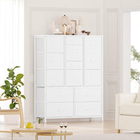 Garvee commode à 15 tiroirs avec plateau en bois, structure en métal et tiroirs en tissu, idéale pour la chambre et l'entrée, polyvalente et robuste, grise