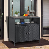 Garvee Armoire de rangement d'extérieur en résine tressée avec étagère aux intempéries, table en aluminium, 2 portes, fermeture magnétique, grise - noir et gris