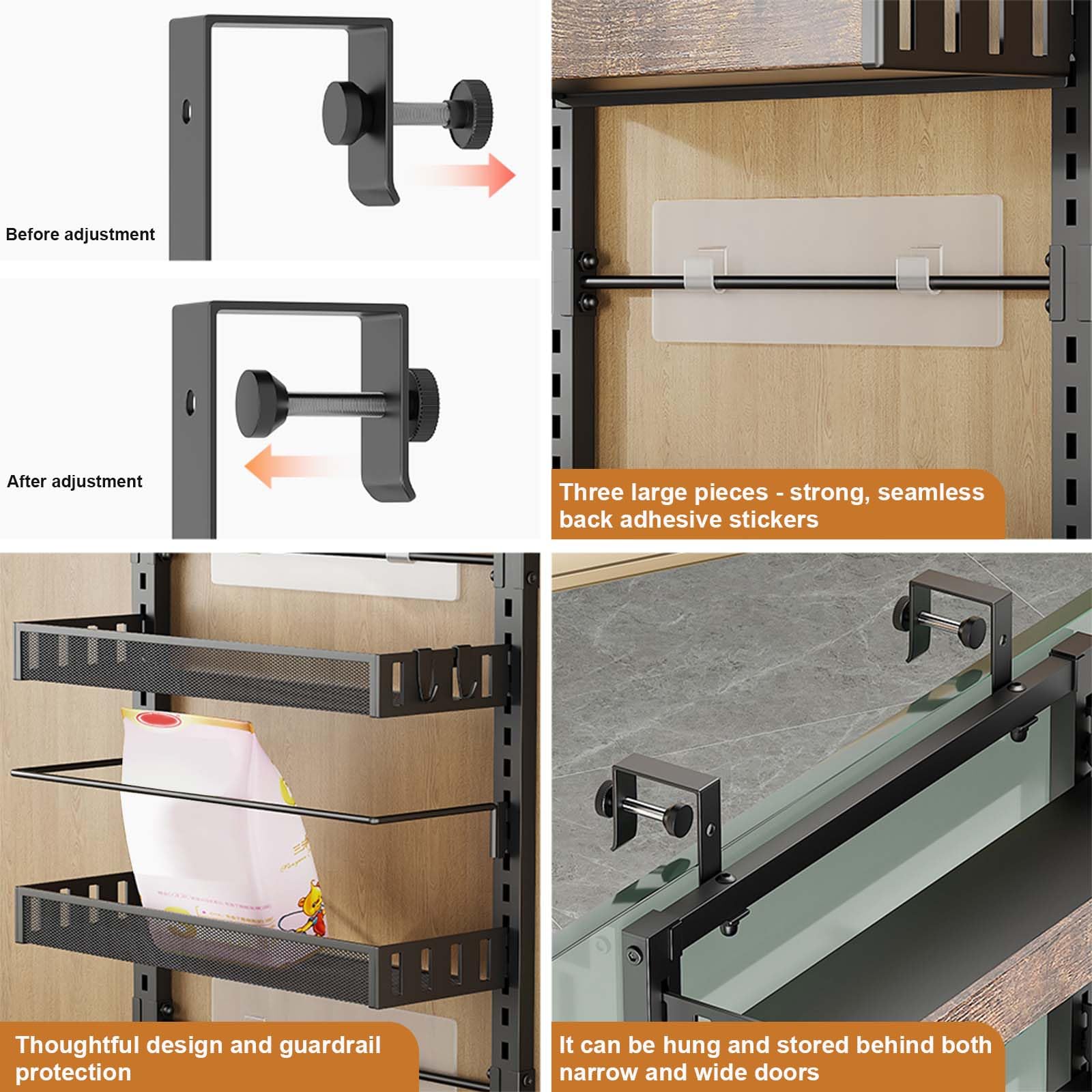 Étagère suspendue Garvee à 8 niveaux, à fixer au-dessus d'une porte, avec système de fixation 2 en 1, paniers réglables de 4,5 cm, en métal, idéale pour la cuisine et le garde-manger, gain de place et polyvalente.