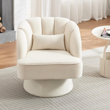 Garvee Fauteuil pivotant moderne en velours beige, rotation 360°, design confortable pour salon, chambre ou coin détente.
