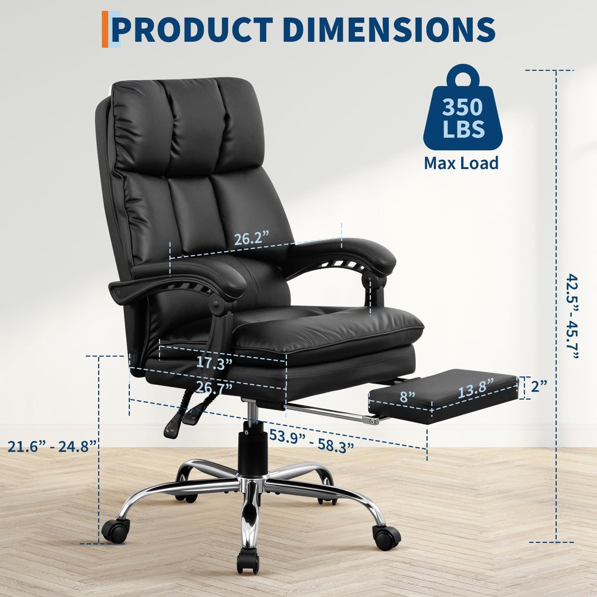 Chaise de bureau Garvee en cuir PU, ergonomique et réglable, avec repose-pieds, structure en métal et pivotement à 360°, idéale pour la maison, le bureau et les jeux vidéo (noir).