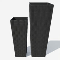 Garvee Lot de 2 jardinières hautes (61 et 81 cm) avec trous de drainage, pour jardin et terrasse, légères, résistantes aux intempéries, design moderne en rotin, noires
