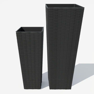 Garvee Lot de 2 jardinières hautes (61 et 81 cm) avec trous de drainage, pour jardin et terrasse, légères, résistantes aux intempéries, design moderne en rotin, noires