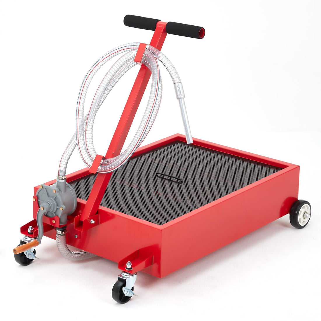 Bac de vidange d'huile Garvee 15 gallons à profil bas avec pompe, tuyau, acier, poignée pliable et roulettes pivotantes pour voiture, SUV, camion et atelier.