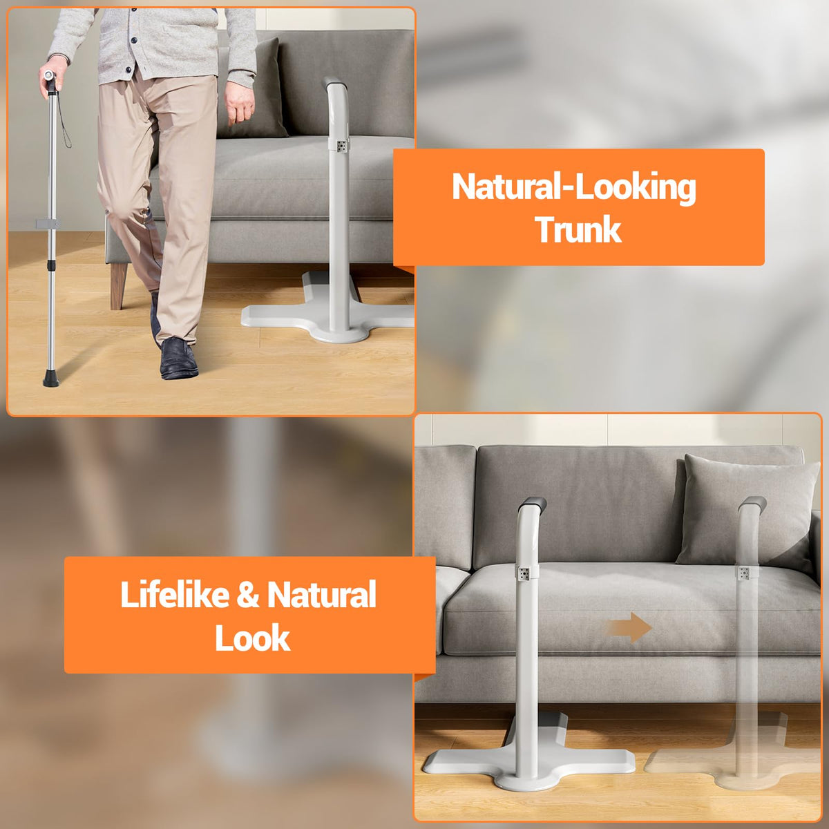 Garvee Aide à la verticalisation 2 en 1 pour seniors avec béquille réglable en hauteur, poignée de sécurité pour canapé ou fauteuil, aide à la vie quotidienne, capacité de charge de 150 kg, Blanc