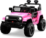 Garvee Voiture électrique enfant 12 V rose, télécommande 2,4 GHz, 4 roues EVA, MP3, phares, klaxon et ceinture, pour 3 à 8 ans - Rose
