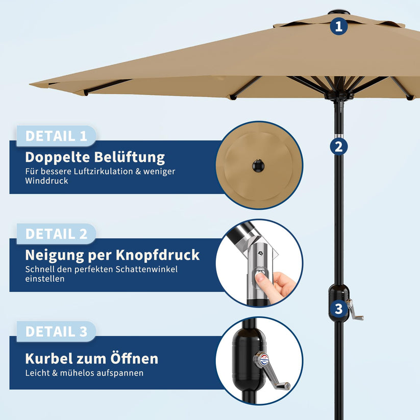 Manivelle et bouton inclinaison parasol jardin