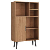 Garvee bibliothèque à 4 niveaux, style mid-century avec porte et pieds pour salon et bureau, compacte, noyer