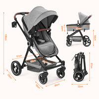 Garvee Poussette Bébé 2 en 1 S600, Assise Haute Vision, Système de Voyage Compact et Léger, Réversible, Pliable, Gris Clair