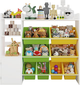 Garvee organisateur de jouets enfants 4 en 1 avec 8 bacs amovibles, MDF robuste, sécurité anti-basculement, chambre enfant, blanc, 113 × 30 × 100 cm - Blanc et Vert