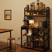 Étagère de boulanger Garvee avec 2 supports, panier à 5 niveaux en fil métallique, bois et métal, pour cuisine et coin café, 90 x 40 x 150 cm, robuste et polyvalente