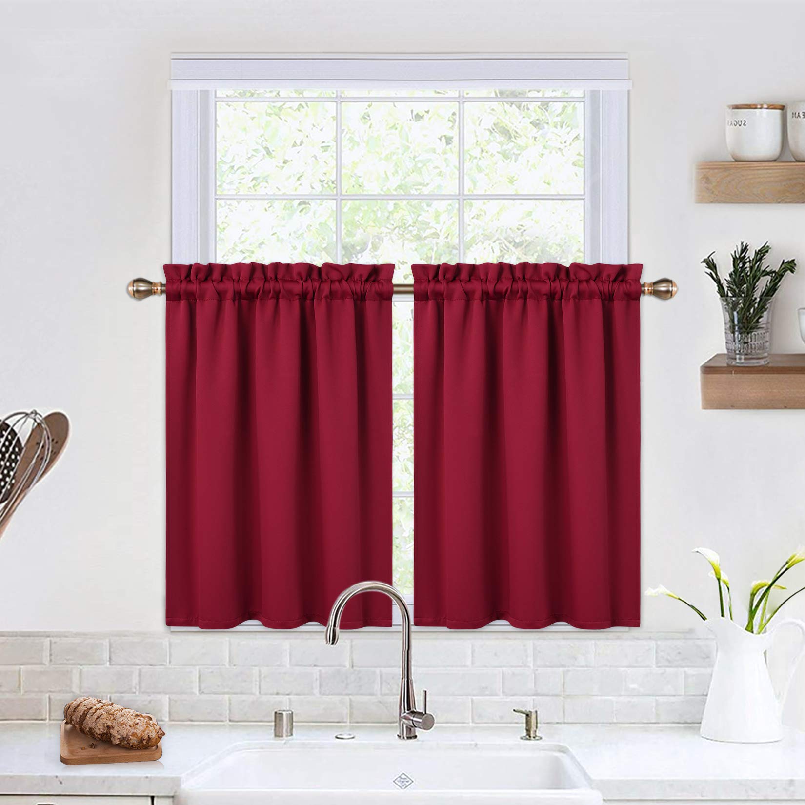 Cantonnières occultantes Garvee, lot de 2, pour fenêtres (salon, cuisine, chambre), isolantes thermiques, rouges, 66 x 76 cm