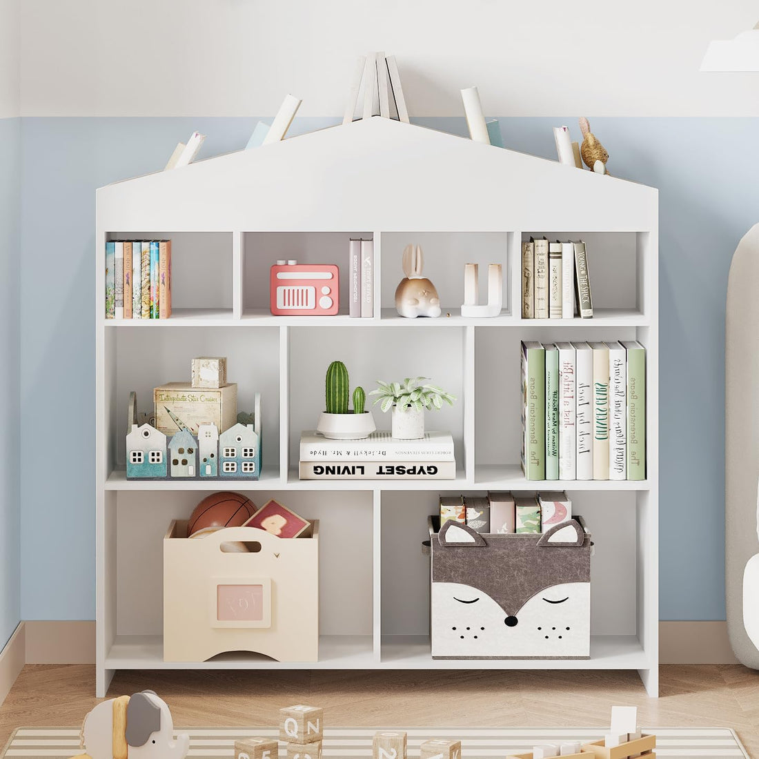 Garvee Étagère Montessori pour jouets, 9 compartiments, bois blanc, 104 cm, pour chambre d’enfant et salle de jeux