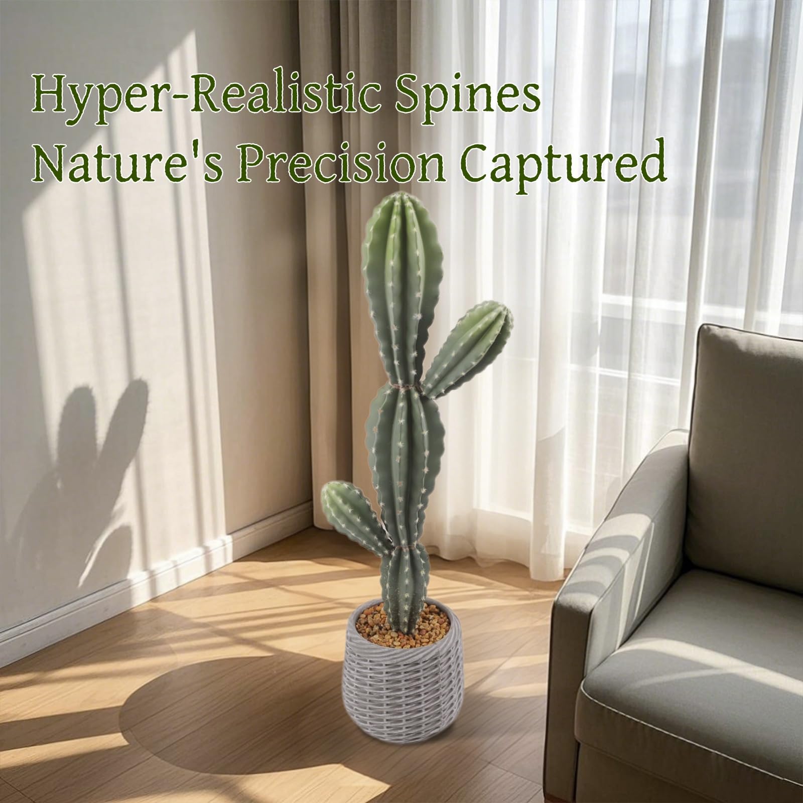 Cactus artificiel Garvee de 89 cm (35 pouces) réaliste en EVA, pot blanc, décoration intérieure et extérieure