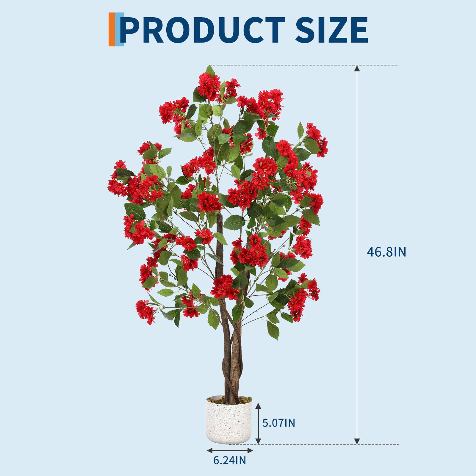 Osmanthus artificiel Garvee de 120 cm avec 48 fleurs rouges, tronc en bois naturel, feuilles en polyester, pot robuste pour la décoration intérieure et extérieure