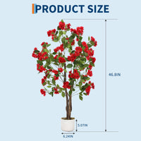 Osmanthus artificiel Garvee de 120 cm avec 48 fleurs rouges, tronc en bois naturel, feuilles en polyester, pot robuste pour la décoration intérieure et extérieure
