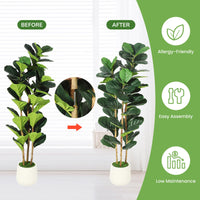 Garvee Ficus Lyrata artificiel 152 cm, feuilles réalistes, pot blanc et PVC résistant à l’eau, pour maison et bureau