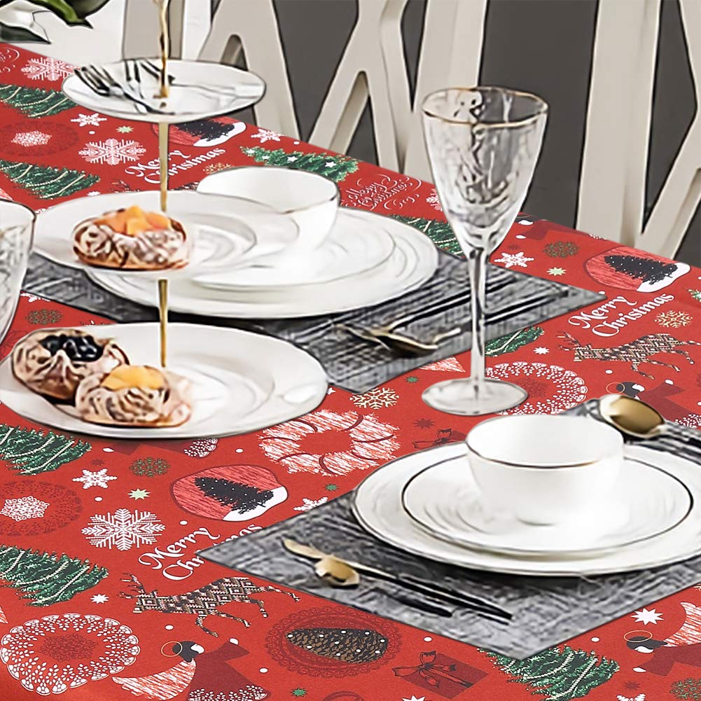Nappe de Noël Garvee 52 x 52 cm, polyester, résistante à l'huile et aux taches, lavable, pour l'intérieur et l'extérieur, motif de Noël, rouge