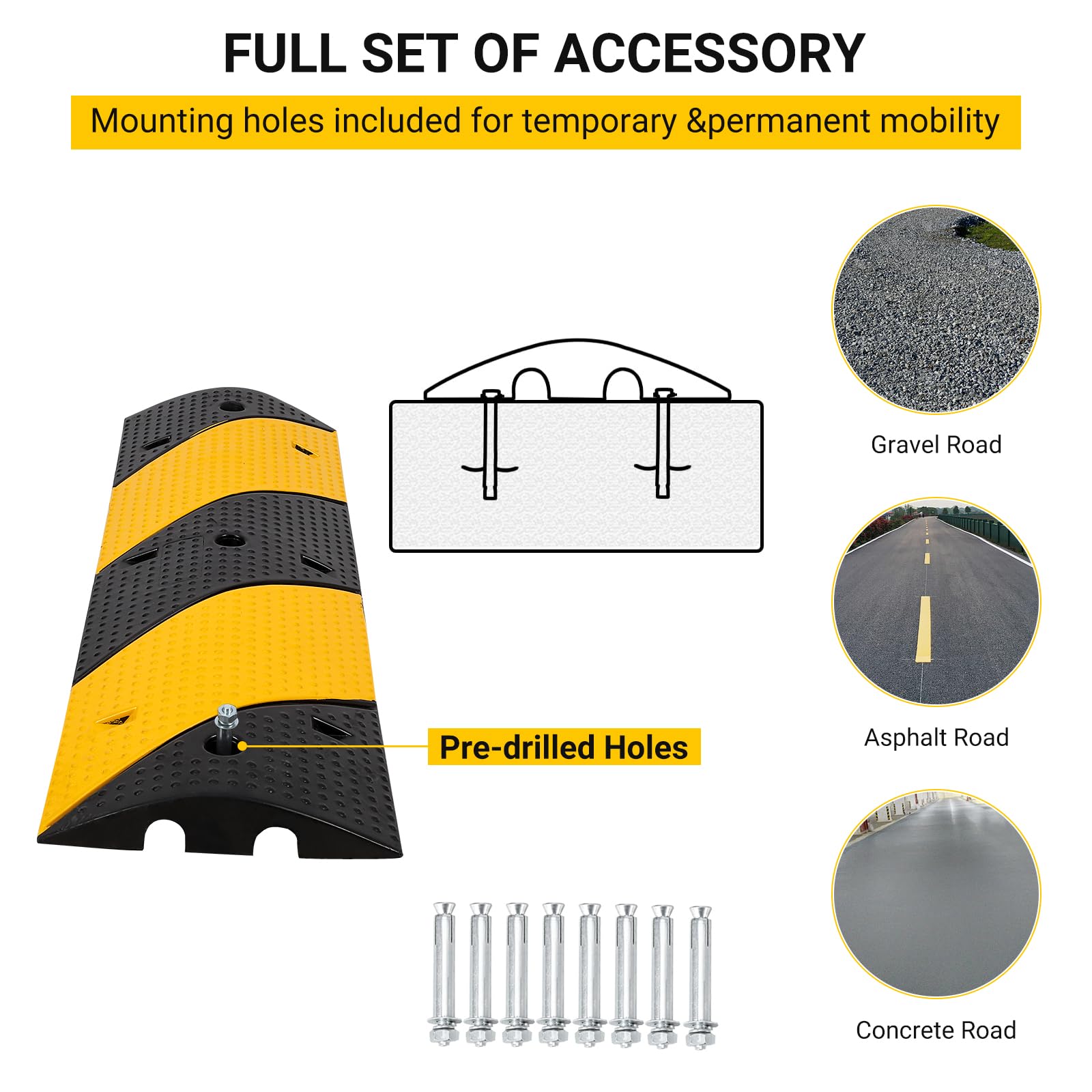 Garvee Rubber Speed Brake 3,3 pi, 2 canaux, amortisseur de chocs, antidérapant, thermoplastique, noir et jaune, pour asphalte et garage