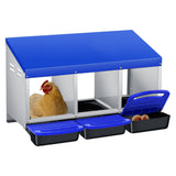 Garvee Nichoir Pondoir pour Poules 3 Compartiments, Métal Galvanisé avec Poignée en Plastique, Plateaux Amovibles, Collecte par Roulement, Montage Mural ou Libre, Bleu - Bleu