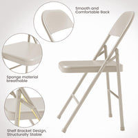Garvee Lot de 4 chaises pliantes beige, cadre en métal, charge max. 159 kg, chaises portables pour salle à manger, salon, bureau et camping