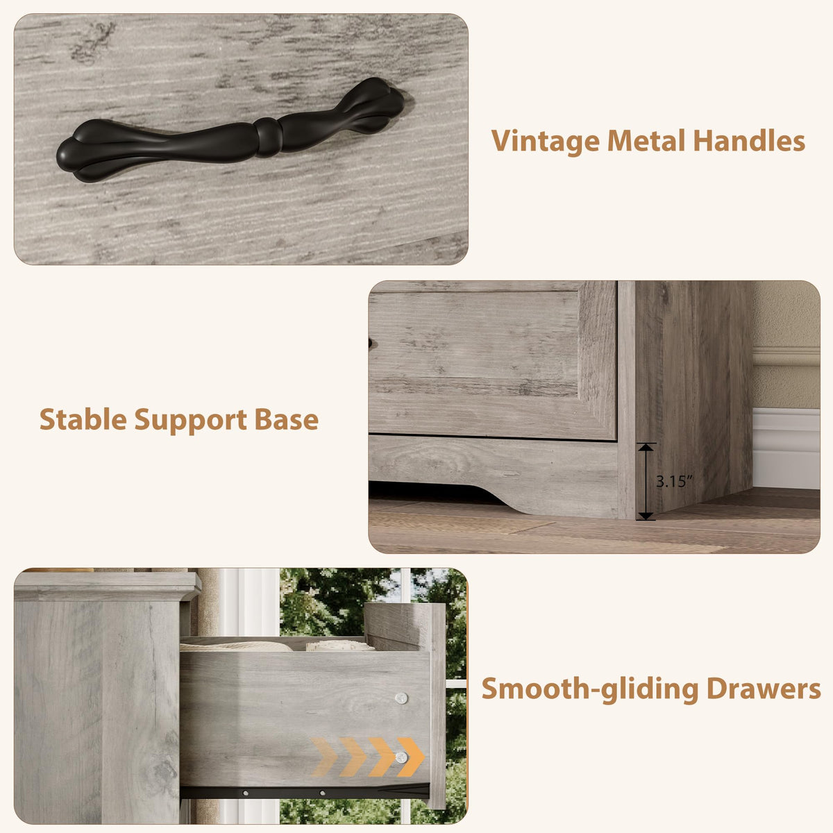 Garvee commode à 5 tiroirs pour la chambre, avec grand espace de rangement et protection anti-basculement, en MDF gris, pour le salon et la chambre d'enfant