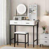 Garvee Grande coiffeuse avec rotation à 360°, éclairage et tabouret pour chambre à coucher, noir et blanc moderne - Noir