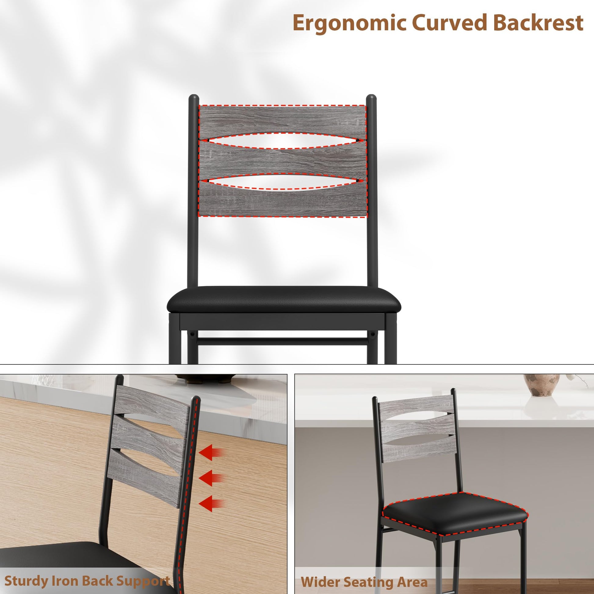 Ensemble de 2 tabourets de bar Garvee, en bois et similicuir, ergonomiques, avec dossier et repose-pieds, pour îlot de cuisine et appartement, 40 cm, noir.