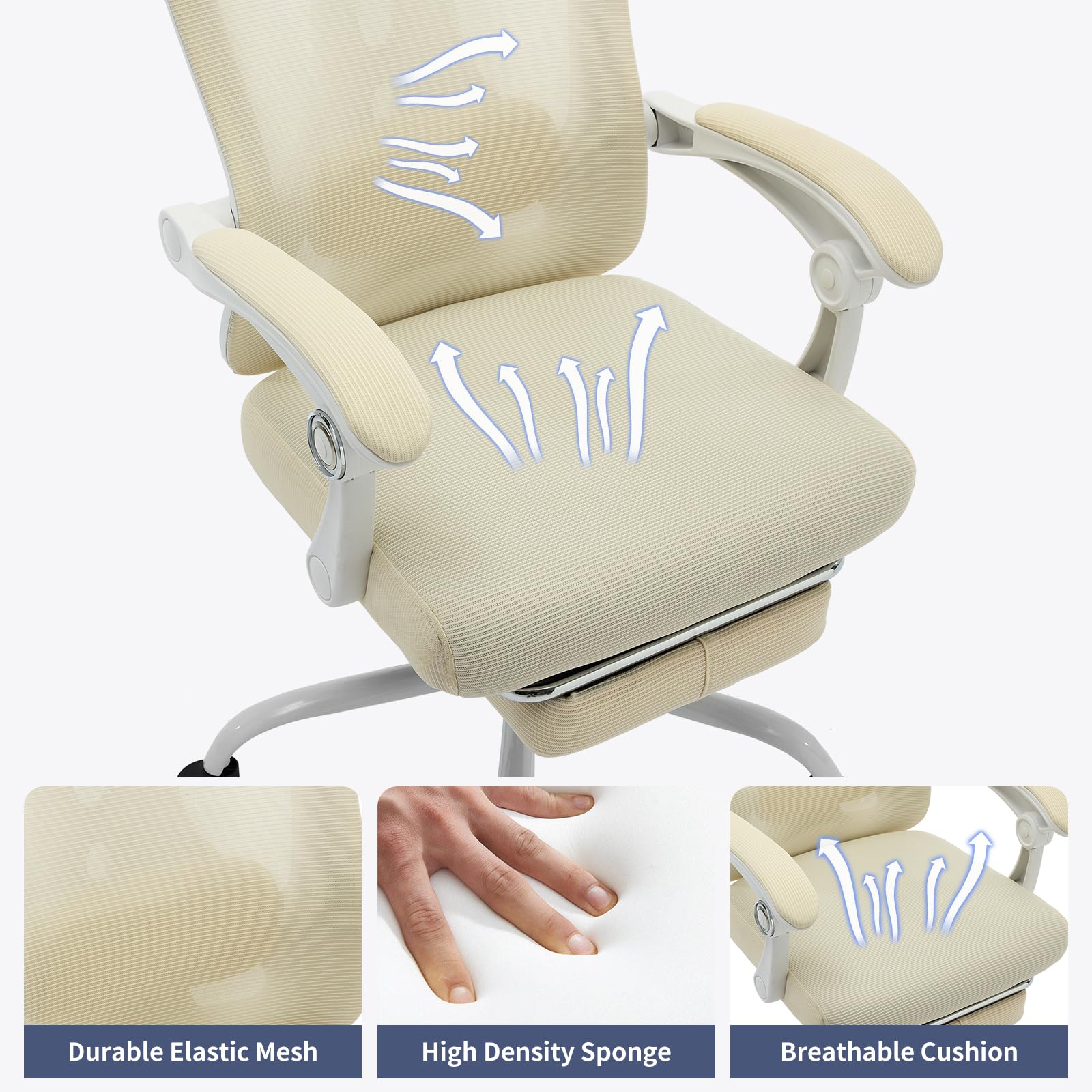 Garvee Chaise de bureau ergonomique en maille avec soutien lombaire et repose-pieds réglables, pour le bureau et le gaming. Blanche