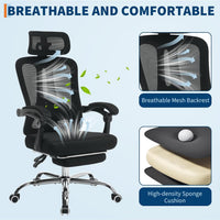 Garvee Chaise de bureau ergonomique avec appui-tête réglable, soutien lombaire et repose-pieds, tissu en maille respirante, noire