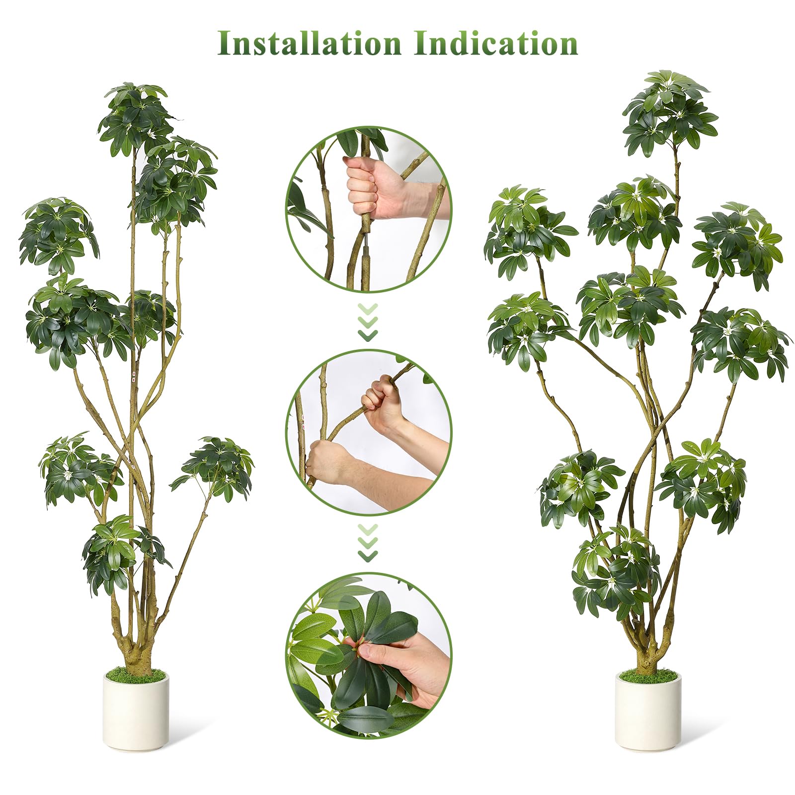 Arbre artificiel d'intérieur Garvee de 2,13 m (7 pi) de haut, à plusieurs tiges, avec parasol et pot en PE blanc. Stable et facile d'entretien. Idéal pour la maison et le bureau.