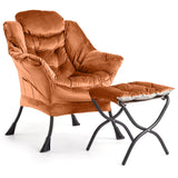 Garvee Fauteuil Paresseux Avec Ottoman - Chaise Lounge Moderne - Repose-pieds Pliant - Tissu Respirant - Design Ergonomique - Orange - Salon, Bureau - 
