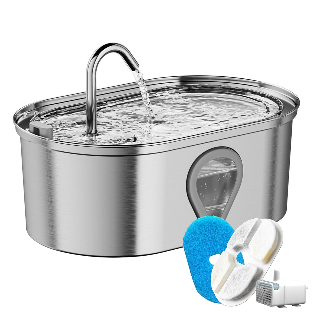 Fontaine à eau Garvee pour chats et chiens, 3,5 L, en acier inoxydable, avec pompe silencieuse, filtre et fenêtre d'observation.
