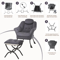 Fauteuil relax Garvee avec repose-pieds, ergonomique, en velours, pliable, gris, pour salon et chambre, gain de place