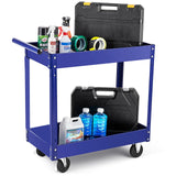 Garvee Chariot Outil 2 Niveaux Acier 15 kg, Roues Pivotantes, Poignée Confort, Organiseur Garage Atelier, 74 cm L x 38,5 cm W x 81,5 cm H, Noir - Bleu
