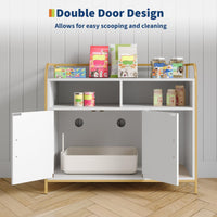 Meuble pour litière Garvee avec 2 compartiments de rangement, tapis à griffer, armoire à double porte, entrée frontale, blanc, 95 x 45 x 82 cm