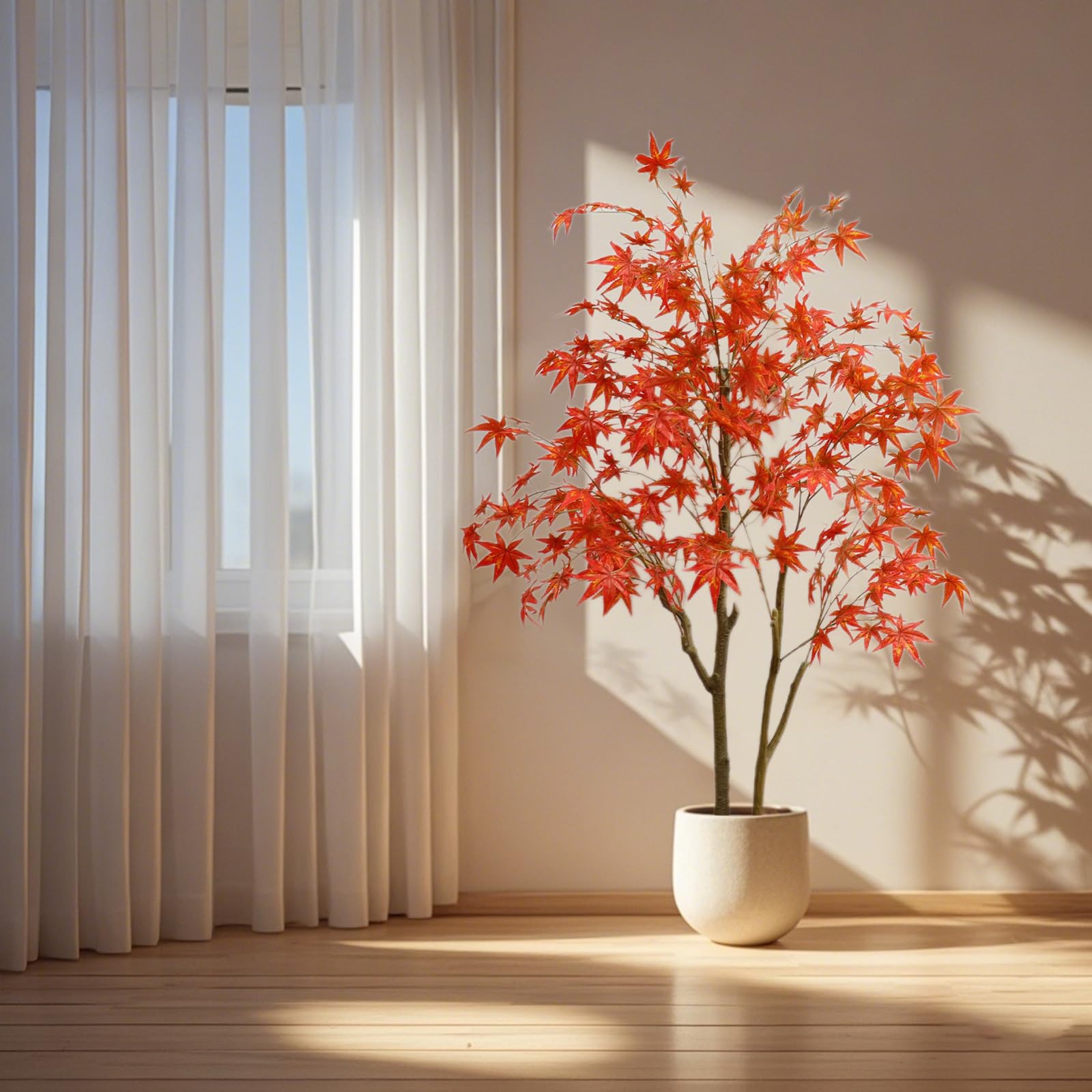 Garvee Érable artificiel 150 cm avec pot, feuilles en soie rouge effet automne, branches réalistes, décoration intérieur salon, bureau et porche, double tronc