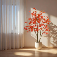 Garvee Érable artificiel 150 cm avec pot, feuilles en soie rouge effet automne, branches réalistes, décoration intérieur salon, bureau et porche, double tronc