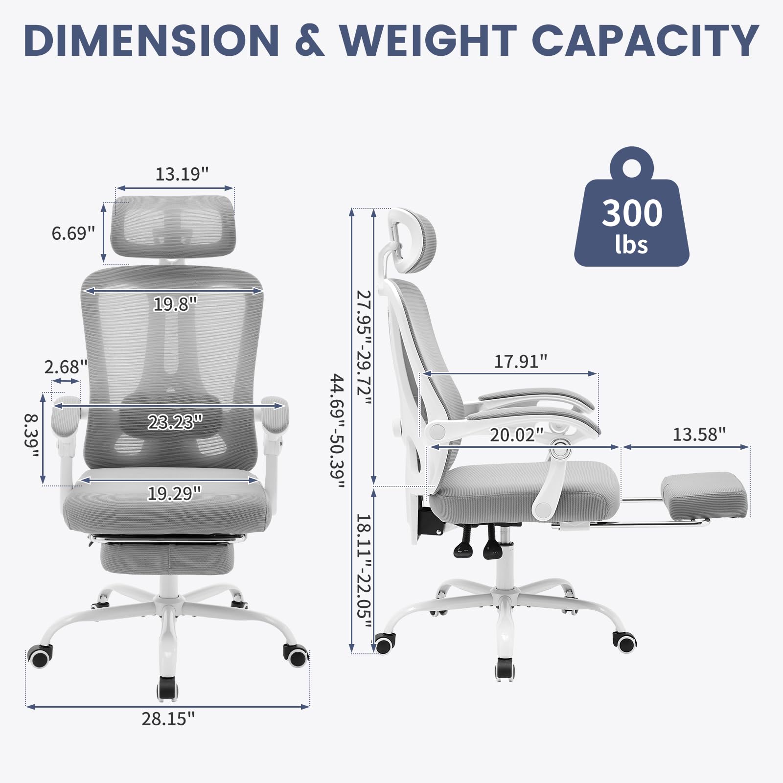 Garvee Chaise de bureau ergonomique en maille respirante et confortable, avec soutien lombaire et repose-pieds réglables
