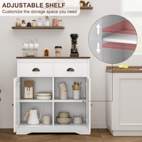Garvee meuble bar à café, buffet moderne de style campagne avec 2 tiroirs, étagère réglable, double porte, blanc, bois, pour cuisine et salle à manger
