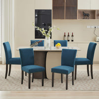 Ensemble de 2 chaises de salle à manger Garvee, revêtues de tissu ergonomique en lin bleu foncé, pour salon et salle à manger.
