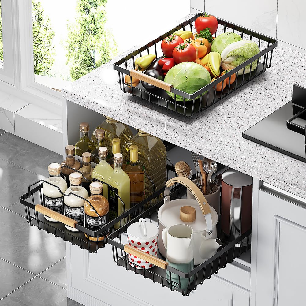 Organisateur de placard supplémentaire Garvee, meuble à tiroirs robuste, sans perçage, étagère de cuisine pliable en métal, gain de place pour le garde-manger