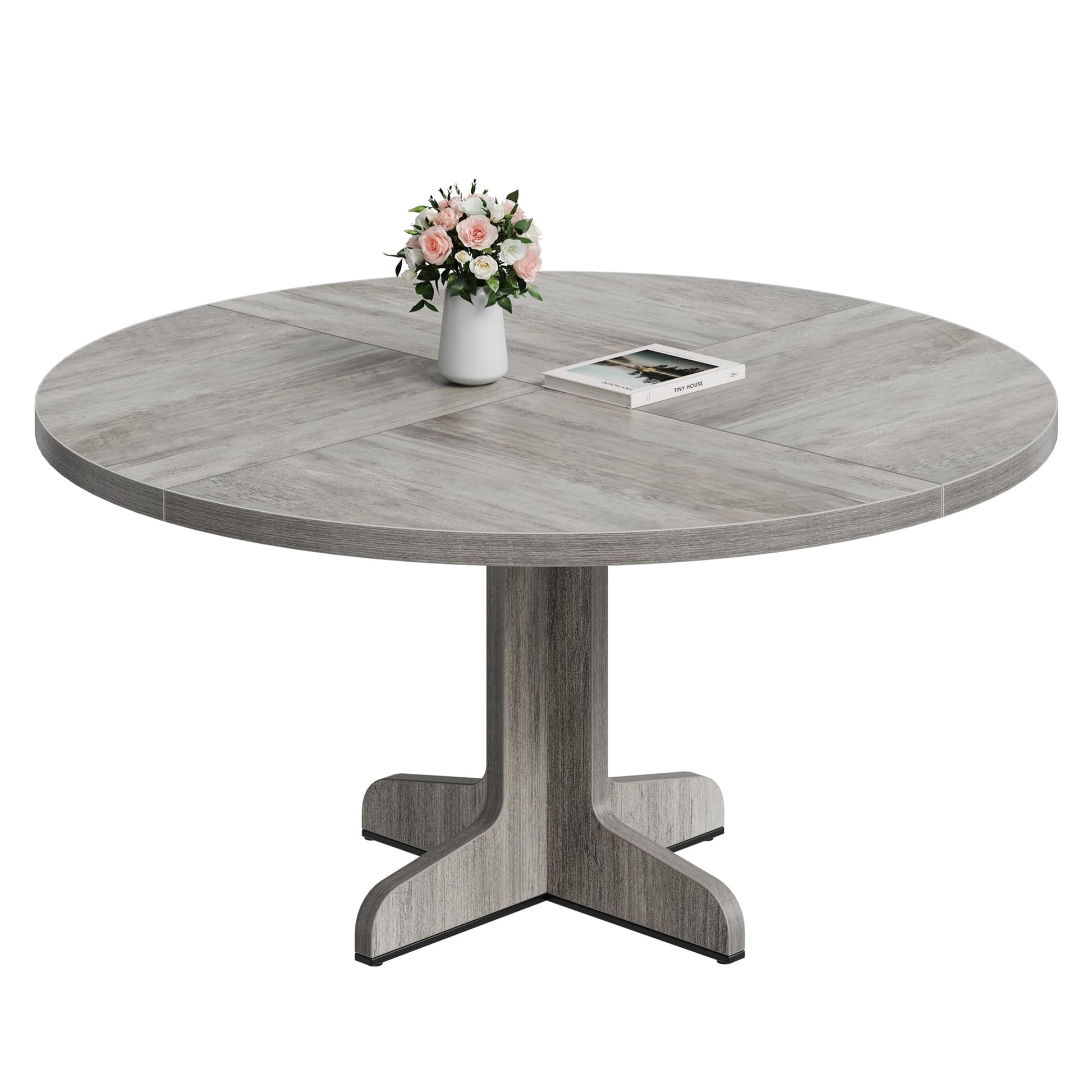 Garvee Table à manger ronde 120 cm pour 4 à 6 personnes, MDF robuste, base stable, pieds réglables, gris, pour cuisine et salon