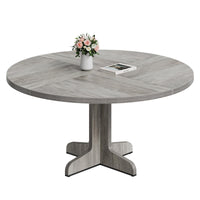 Garvee Table à manger ronde 120 cm pour 4 à 6 personnes, MDF robuste, base stable, pieds réglables, gris, pour cuisine et salon