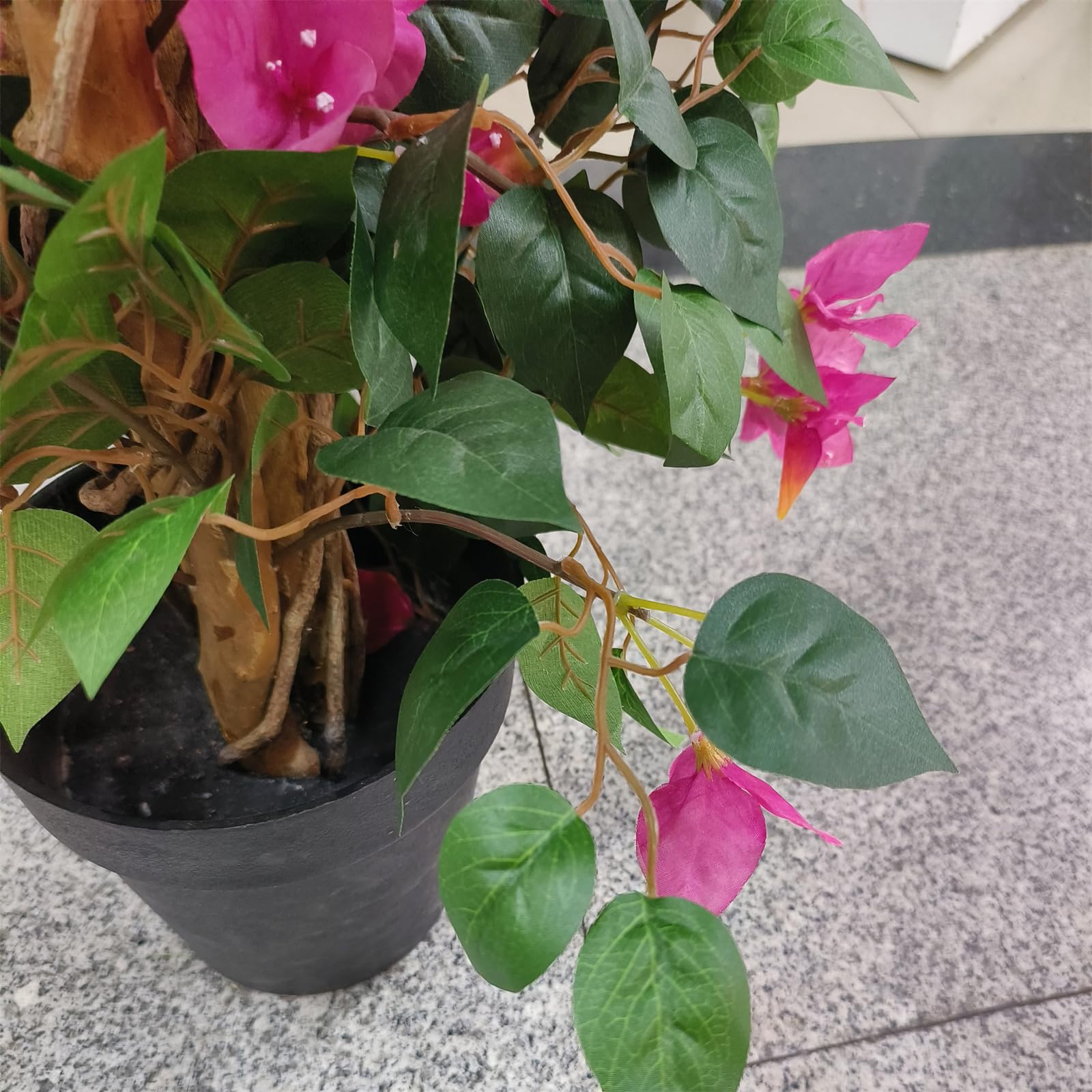 Bougainvillier artificiel Garvee 165 cm, réaliste, pot en plastique facile d'entretien, vert, pour bureau et salon