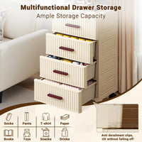 Garvee Meuble de rangement multifonctionnel avec 4 tiroirs, roulettes, plastique, couleur crème, 48cm, pour chambre et salon