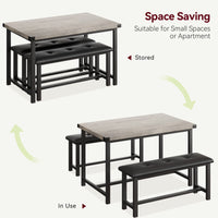 Ensemble table et chaises Garvee pour 4 personnes avec 2 banquettes rembourrées, table de cuisine rectangulaire, structure robuste en MDF et acier, gain de place, imperméable, gris rétro, idéal pour les petits espaces